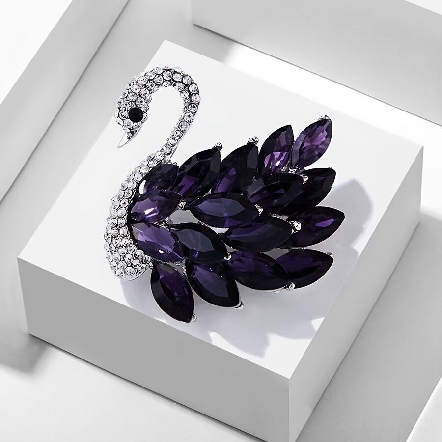 Purple  Crystal Swan Brooch with Premium Appeal – Secure Button Pin for Women, Dedicated Elegant Brooch, Stylish High-End Accessory Exquisitely Matched for Suits - Image 3