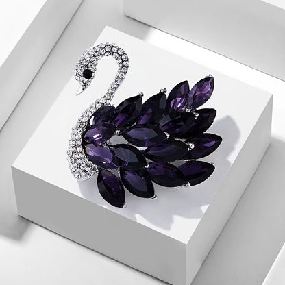 Purple  Crystal Swan Brooch with Premium Appeal – Secure Button Pin for Women, Dedicated Elegant Brooch, Stylish High-End Accessory Exquisitely Matched for Suits - Image 3