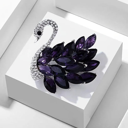 Purple  Crystal Swan Brooch with Premium Appeal – Secure Button Pin for Women, Dedicated Elegant Brooch, Stylish High-End Accessory Exquisitely Matched for Suits - Image 3