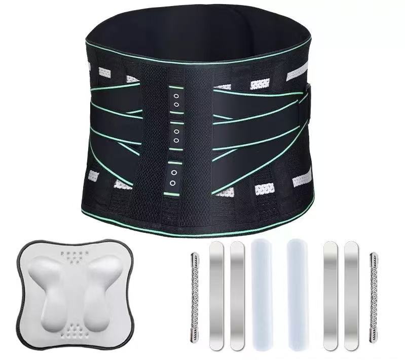 Lumbar Support Belt, featuring 8X Enhanced Lumbar Support, designed with a 3D massage pad, unisex back support strap, breathable and adjustable shoulder straps, available in green.（Size M）
