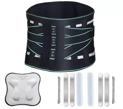 Lumbar Support Belt, featuring 8X Enhanced Lumbar Support, designed with a 3D massage pad, unisex back support strap, breathable and adjustable shoulder straps, available in green.（Size L）