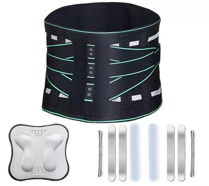 Lumbar Support Belt, featuring 8X Enhanced Lumbar Support, designed with a 3D massage pad, unisex back support strap, breathable and adjustable shoulder straps, available in green.（Size XL）