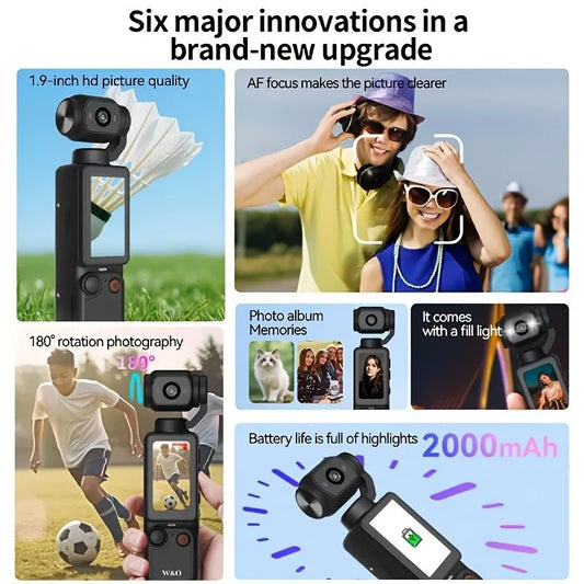 BLACK**4K HD 180° Rotating Anti-Shake Action Camera｜1.9-Inch Screen + 2000mAh Battery, Compact & Portable Vlogging & Travel Companion — Streamlined Design, Durable, Ideal for Content Creators & Holiday Gifting** - Image 6