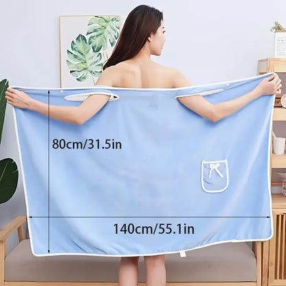 1-Piece Bath Towel with Pocket, Wearable Bath Towel, Bathroom Shower Supply, Can be Used as Robe, Nightgown, Sexy Strap Dress, Blanket, Indoor/Outdoor Fitness Sauna Shawl, Easy to Carry, Machine Washable（blue） - Image 4
