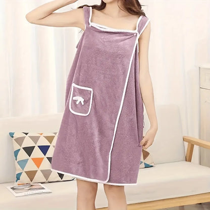 1-Piece Bath Towel with Pocket, Wearable Bath Towel, Bathroom Shower Supply, Can be Used as Robe, Nightgown, Sexy Strap Dress, Blanket, Indoor/Outdoor Fitness Sauna Shawl, Easy to Carry, Machine Washable（blue） - Image 8