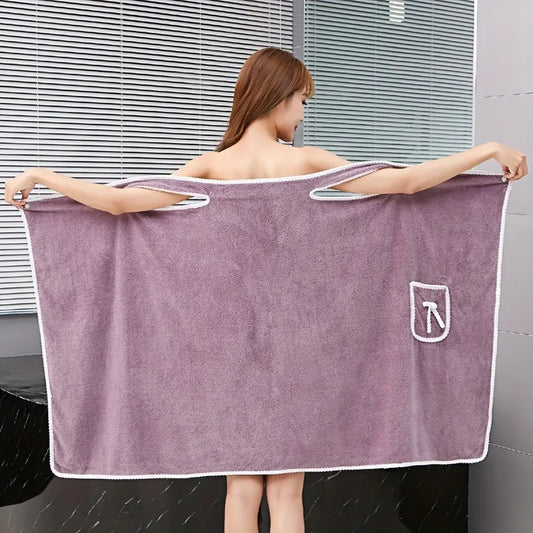 1-Piece Bath Towel with Pocket, Wearable Bath Towel, Bathroom Shower Supply, Can be Used as Robe, Nightgown, Sexy Strap Dress, Blanket, Indoor/Outdoor Fitness Sauna Shawl, Easy to Carry, Machine Washable（Purple） - Image 2