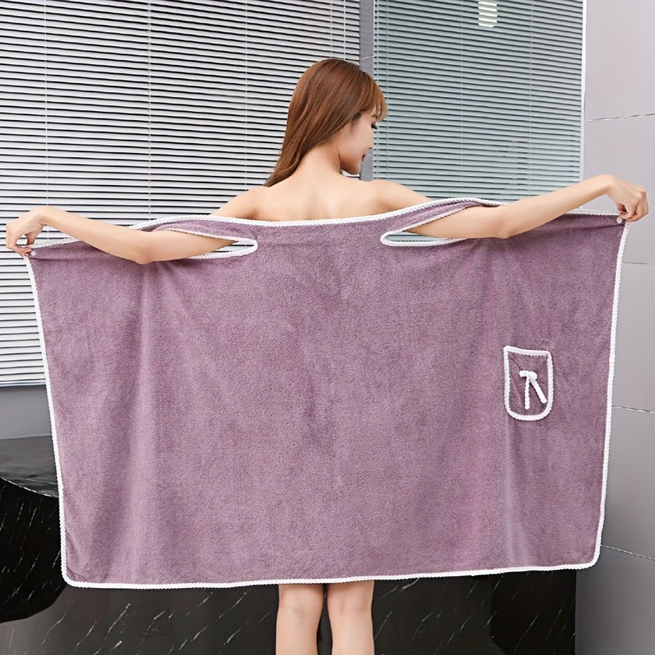 1-Piece Bath Towel with Pocket, Wearable Bath Towel, Bathroom Shower Supply, Can be Used as Robe, Nightgown, Sexy Strap Dress, Blanket, Indoor/Outdoor Fitness Sauna Shawl, Easy to Carry, Machine Washable（ khaki） - Image 4