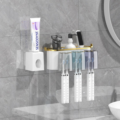 4-in-1 White(four people) Wall-Mounted Toothbrush Holder | Toothbrush Storage/Toothpaste Dispenser/Storage Shelf/Anti-Mildew Drainage - Bathroom Organization Upgrade​  - Image 8