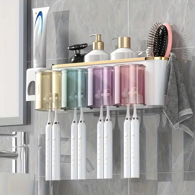 4-in-1 White( two persons) Wall-Mounted Toothbrush Holder | Toothbrush Storage/Toothpaste Dispenser/Storage Shelf/Anti-Mildew Drainage - Bathroom Organization Upgrade​  - Image 5