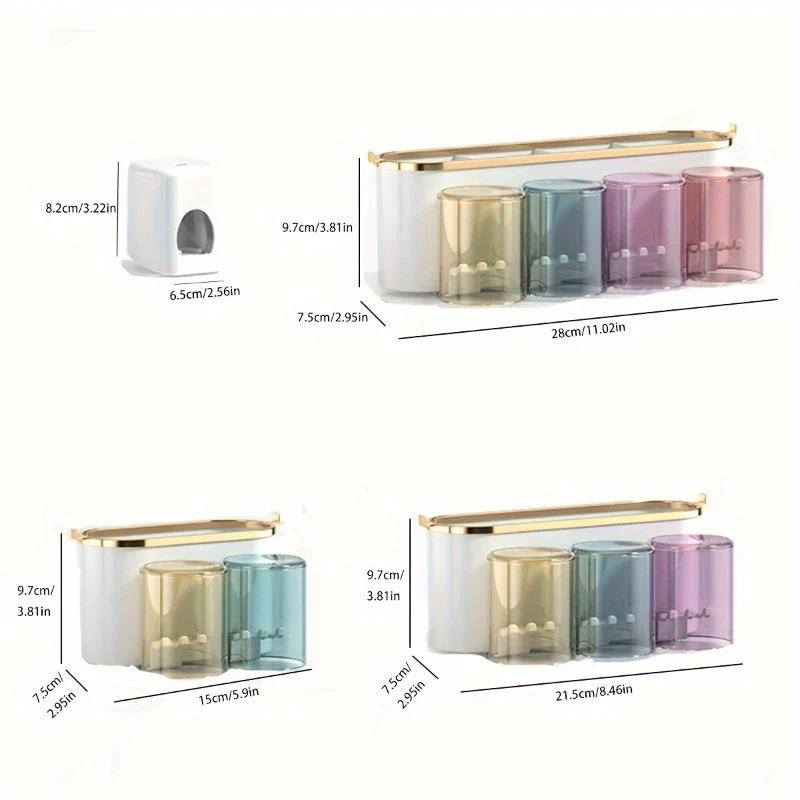 4-in-1White(three people) Wall-Mounted Toothbrush Holder | Toothbrush Storage/Toothpaste Dispenser/Storage Shelf/Anti-Mildew Drainage - Bathroom Organization Upgrade​  - Image 2