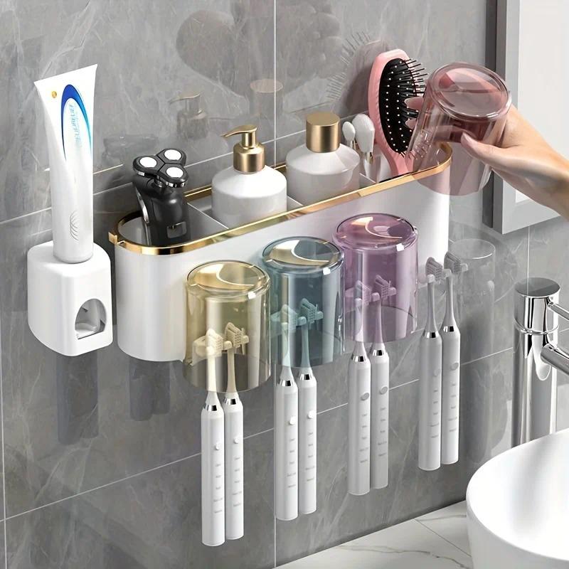 4-in-1White(three people) Wall-Mounted Toothbrush Holder | Toothbrush Storage/Toothpaste Dispenser/Storage Shelf/Anti-Mildew Drainage - Bathroom Organization Upgrade​  - Image 4
