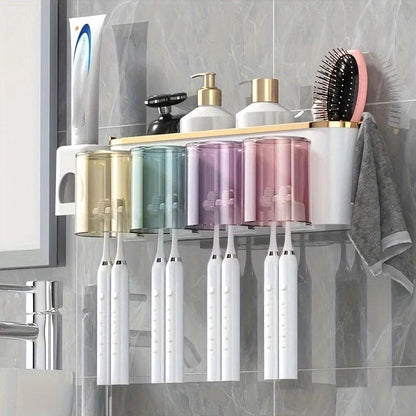 4-in-1White(three people) Wall-Mounted Toothbrush Holder | Toothbrush Storage/Toothpaste Dispenser/Storage Shelf/Anti-Mildew Drainage - Bathroom Organization Upgrade​  - Image 5