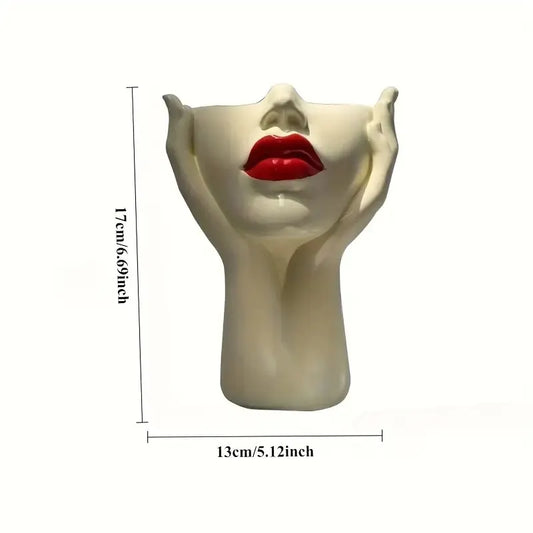 1 Piece Elegant Resin Makeup Brush Holder with Red Lips Design - Lightweight Synthetic Cosmetics Organizer Box, Standalone Desktop Storage Case for Bathroom or Dressing Table.Aesthetic "Gazing Lips" Resin Makeup Brush Holder — A Sculptural Vanity Tray for - Image 5