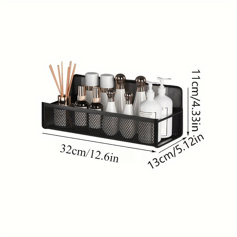 Wrought Iron Bathroom Storage Basket, Wall-Mounted Self-Adhesive Toothbrush Holder, Cosmetic & Condiment Shower Shelves, Kitchen & Bathroom Decorative Accessories/ WHITE - Image 7