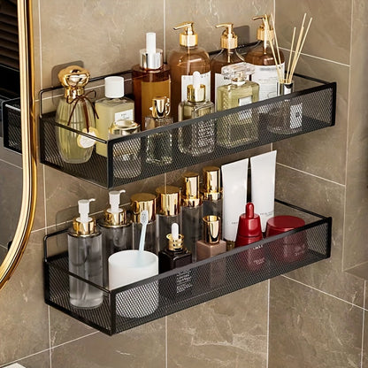 Wrought Iron Bathroom Storage Basket, Wall-Mounted Self-Adhesive Toothbrush Holder, Cosmetic & Condiment Shower Shelves, Kitchen & Bathroom Decorative Accessories/ WHITE - Image 8