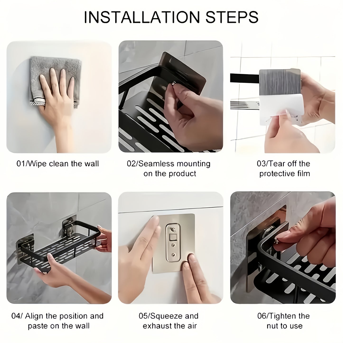 Wall-Mounted Shower Caddy: Large-Capacity, No-Drill Floating Shelf for Bathroom & Kitchen - Space-Saving & Easy to Install - Image 4