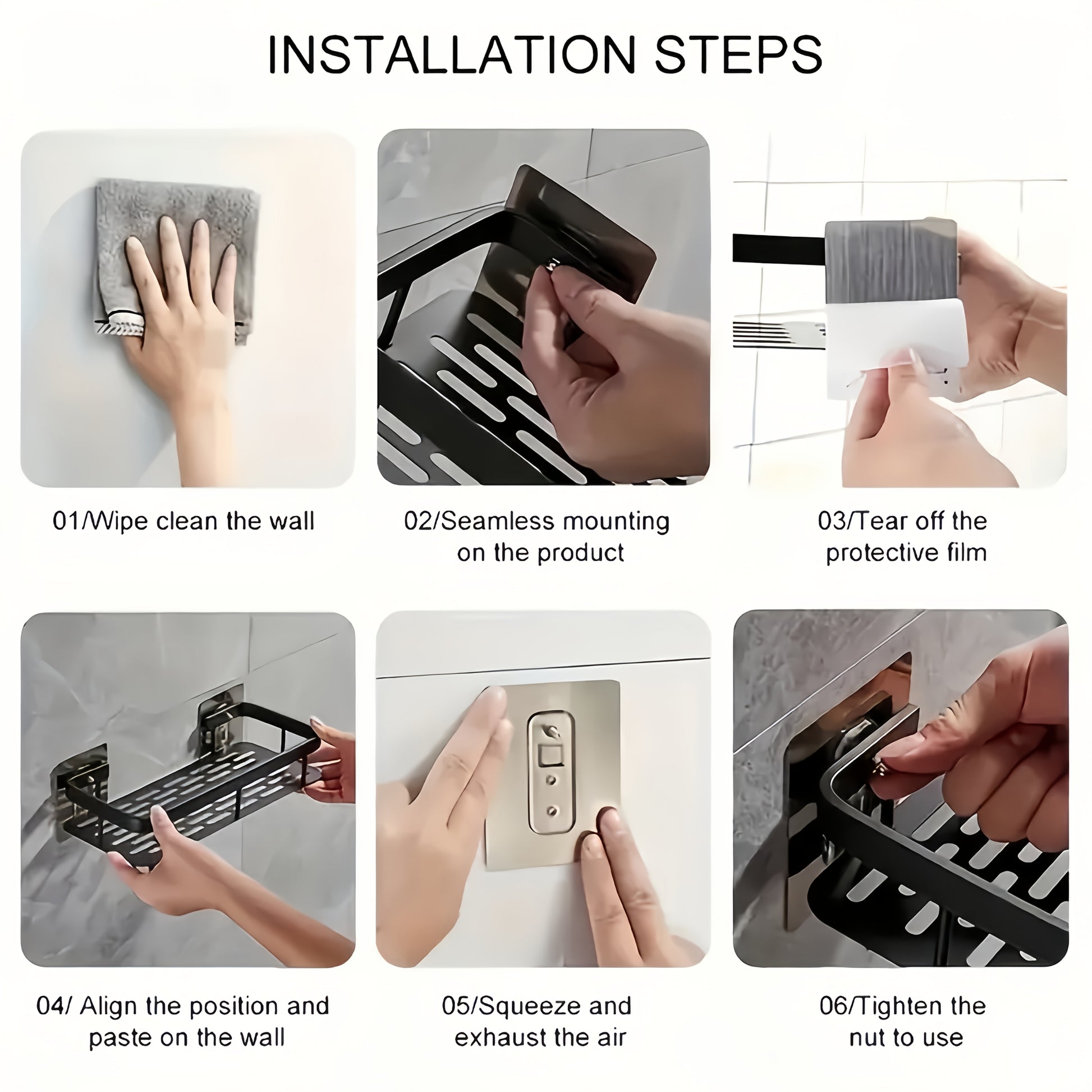 Wall-Mounted Shower Caddy: Large-Capacity, No-Drill Floating Shelf for Bathroom & Kitchen - Space-Saving & Easy to Install - Image 4