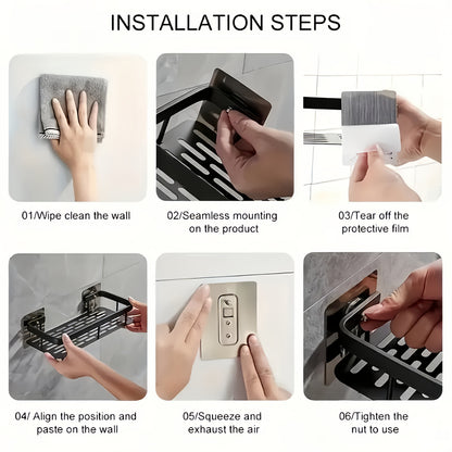 Wall-Mounted Shower Caddy: Large-Capacity, No-Drill Floating Shelf for Bathroom & Kitchen - Space-Saving & Easy to Install - Image 4