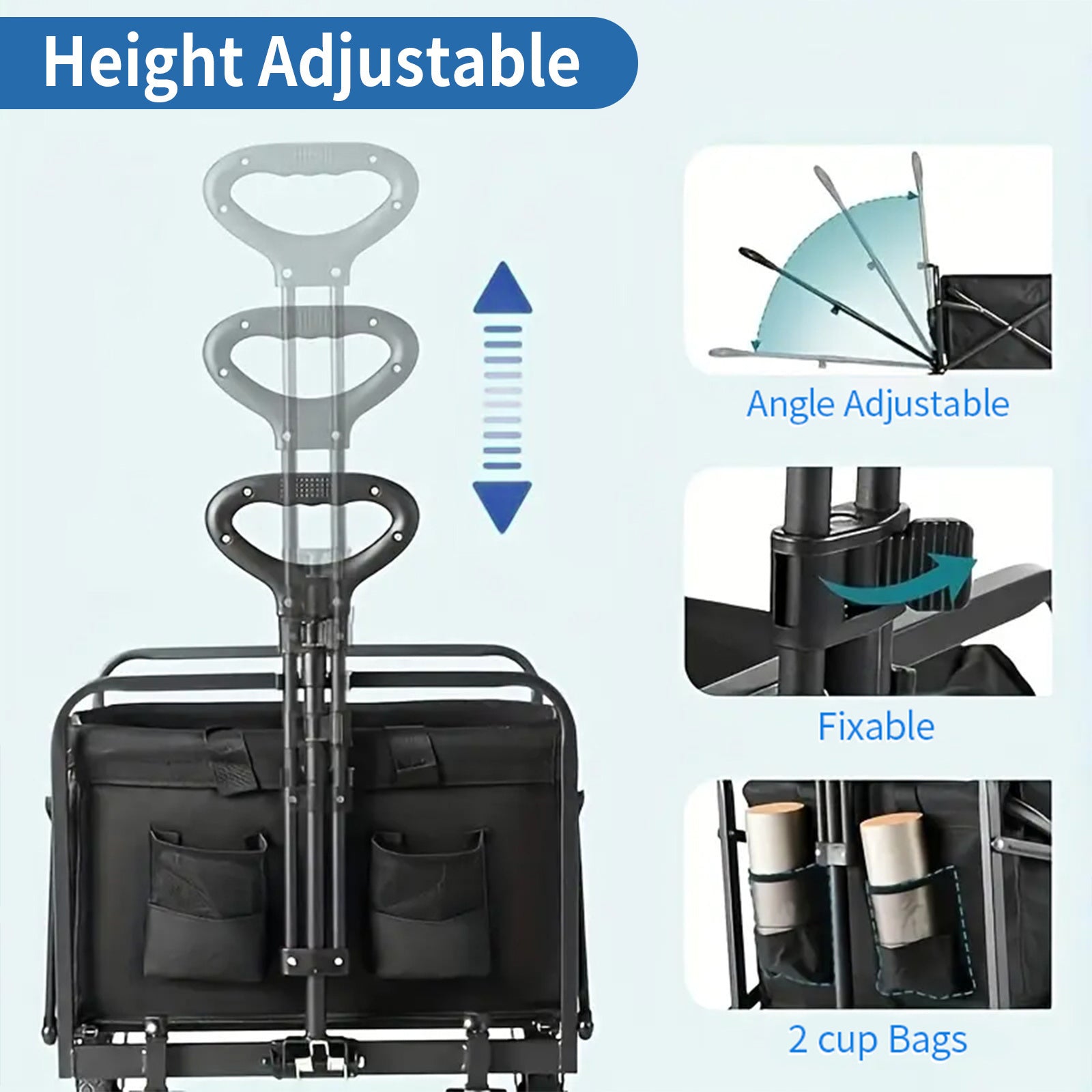 Foldable Shopping Cart, made of 600D waterproof Oxford fabric, equipped with all-terrain silent wheels. Suitable for beach/groceries/garden/shopping trips. A portable shopping cart with strong load-bearing capacity. - Image 6