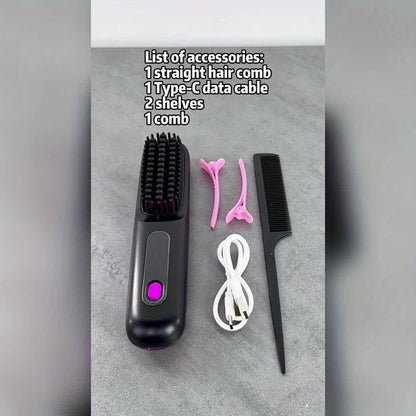 Cordless Hair Straightener Brush: Dual 2000mAh batteries for long-lasting power, fast heating, creates smooth styles anytime, anywhere.(Black) - Image 8