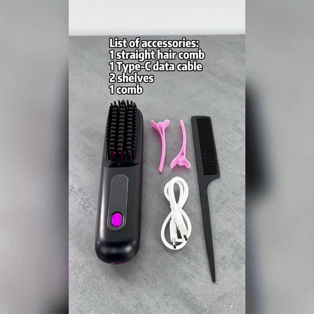 White Cordless Hair Straightener Brush: Dual 2000mAh batteries for long-lasting power, fast heating, creates smooth styles anytime, anywhere. - Image 6