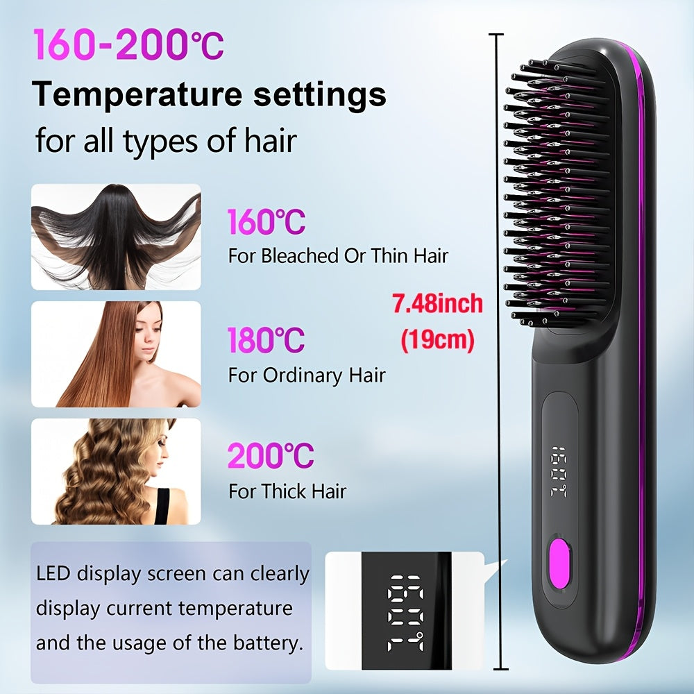 White Cordless Hair Straightener Brush: Dual 2000mAh batteries for long-lasting power, fast heating, creates smooth styles anytime, anywhere. - Image 8