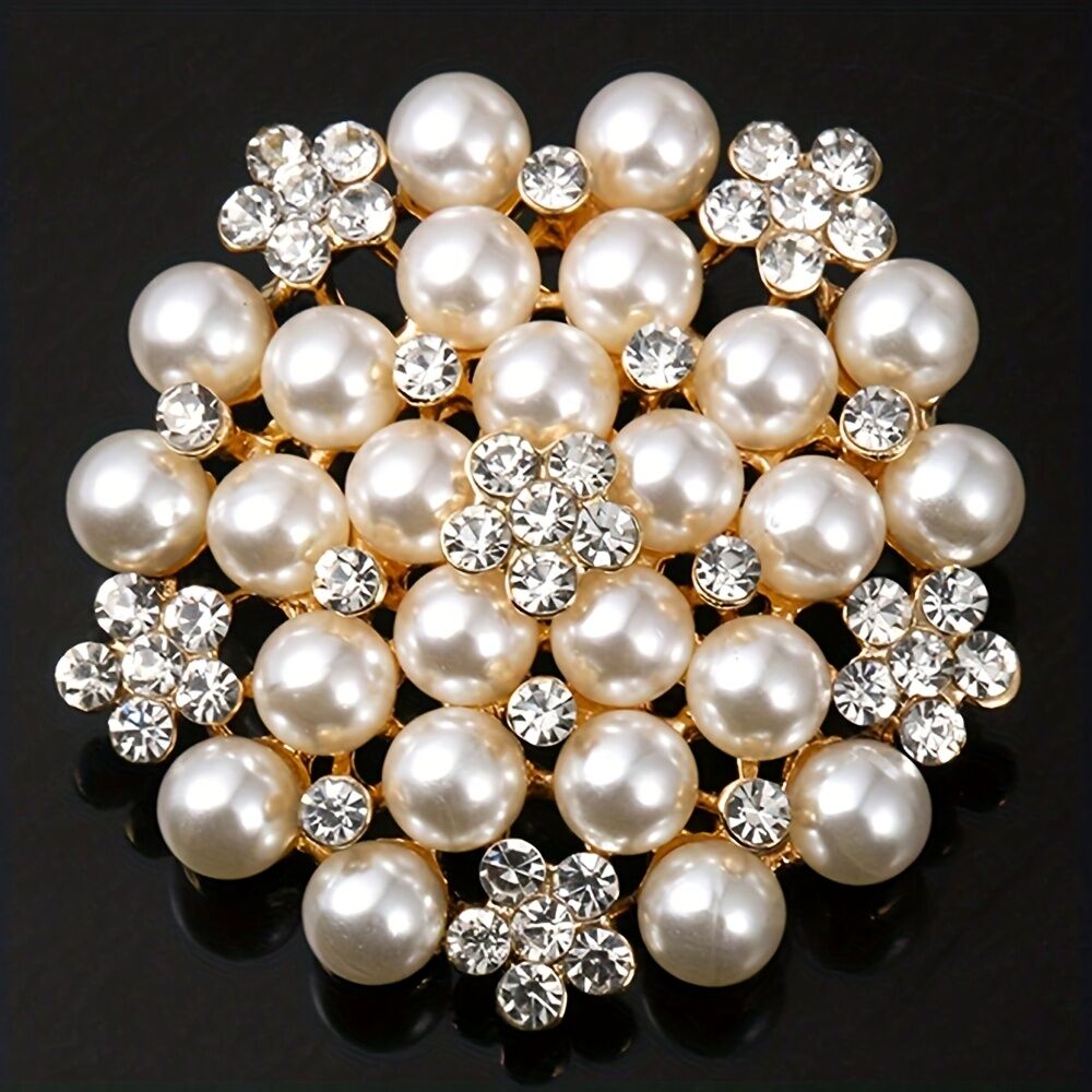 Elegant Women's Pearl Brooch, Floral Crystal and Pearl Brooch for Women's Dance Party Wedding Bride Fashion Jewelry - Image 2