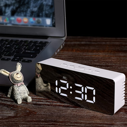 LED Mirror Desk Clock with Snooze Function & Temperature Display Digital Alarm Clock, Large LED Display Mirror Clock with Snooze, Adjustable Brightness, Suitable for Home Bedroom Living Room Office Travel (White) - Image 5