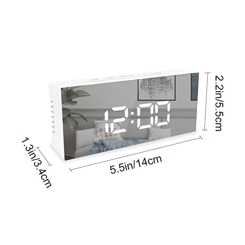 LED Mirror Desk Clock with Snooze Function & Temperature Display Digital Alarm Clock, Large LED Display Mirror Clock with Snooze, Adjustable Brightness, Suitable for Home Bedroom Living Room Office Travel (White) - Image 6