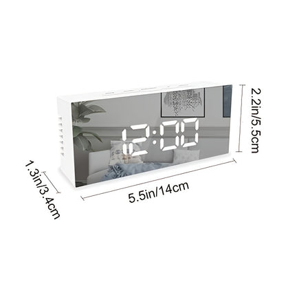 LED Mirror Desk Clock with Snooze Function & Temperature Display Digital Alarm Clock, Large LED Display Mirror Clock with Snooze, Adjustable Brightness, Suitable for Home Bedroom Living Room Office Travel (White) - Image 6