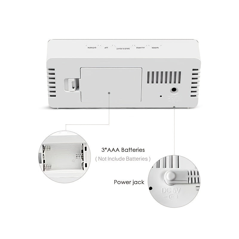 LED Mirror Desk Clock with Snooze Function & Temperature Display Digital Alarm Clock, Large LED Display Mirror Clock with Snooze, Adjustable Brightness, Suitable for Home Bedroom Living Room Office Travel (White) - Image 7