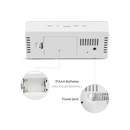 LED Mirror Desk Clock with Snooze Function & Temperature Display Digital Alarm Clock, Large LED Display Mirror Clock with Snooze, Adjustable Brightness, Suitable for Home Bedroom Living Room Office Travel (White) - Image 7