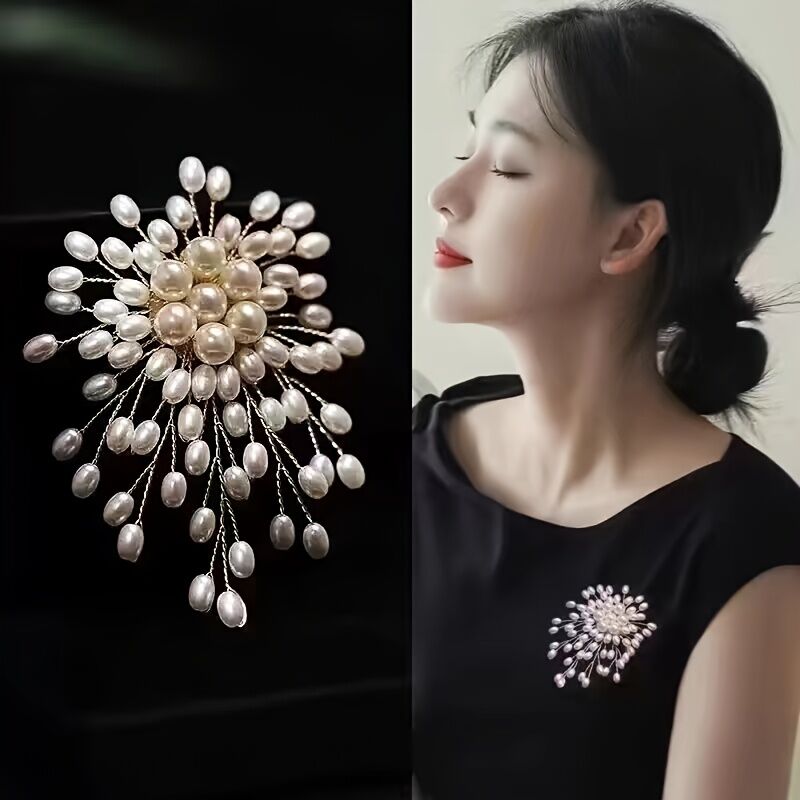 Pearl Firework Brooch, Elegant and Luxurious Corsage with a Sophisticated Sense of Style for Suits, Sweaters, Coats, and Outerwear Decoration Pin - Image 3