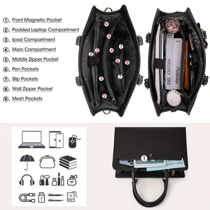 15.6-inch Laptop Tote Bag for Women, Large Capacity Faux Leather Work Tote, Waterproof Business Office Computer Bag, Ladies Travel Handbag & Shoulder Bag. - Image 7