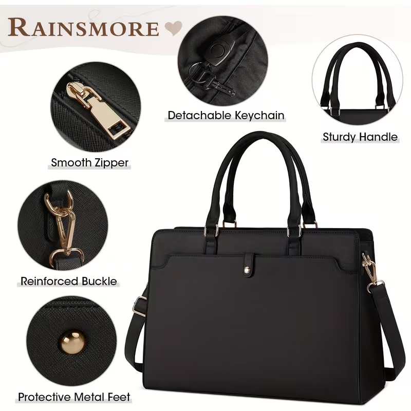 15.6-inch Laptop Tote Bag for Women, Large Capacity Faux Leather Work Tote, Waterproof Business Office Computer Bag, Ladies Travel Handbag & Shoulder Bag. - Image 8