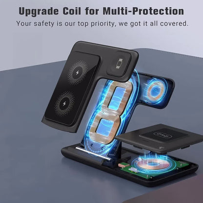 Multi-device 3-in-1 Foldable Wireless Charging Station | iWatch Series 9 8 7 6 SE 5 4 3 2, Ultra Airpods Pro 3 2, iPhone 17/16/15/14/13/12/11 Rapid Charging Stand - Magnetic Connector, USB Power Supply - Image 4