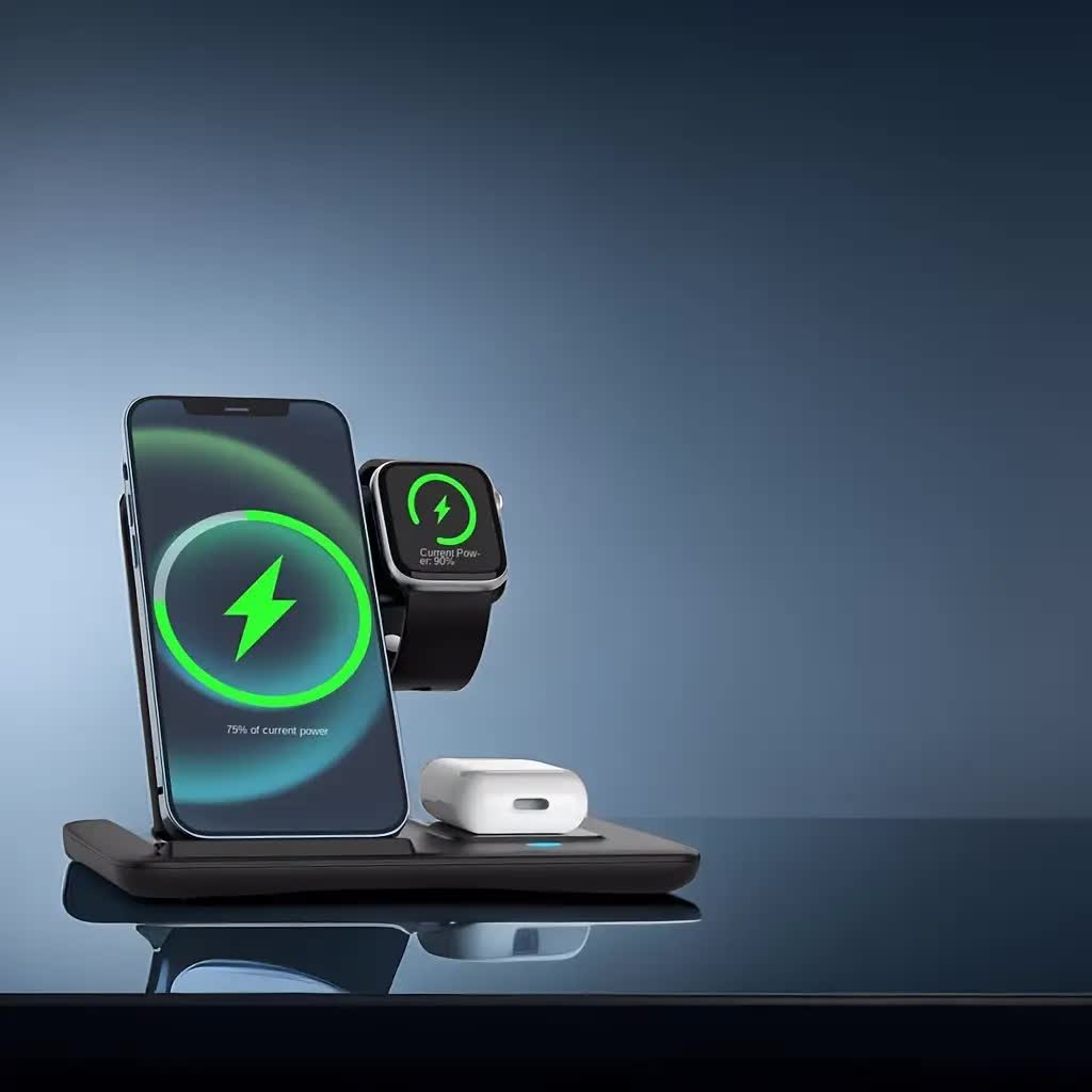 Multi-device 3-in-1 Foldable Wireless Charging Station | iWatch Series 9 8 7 6 SE 5 4 3 2, Ultra Airpods Pro 3 2, iPhone 17/16/15/14/13/12/11 Rapid Charging Stand - Magnetic Connector, USB Power Supply - Image 6