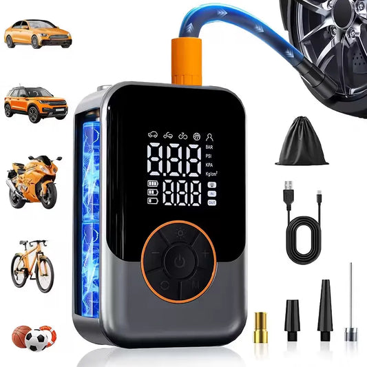 Portable wireless air compressor tire inflation pump - Equipped with digital pressure gauge, emergency LED light, 4x fast cordless design; built-in rechargeable battery; digital display tire inflation pump Suitable for car, motorcycle, bicycle tires and s - Image 3