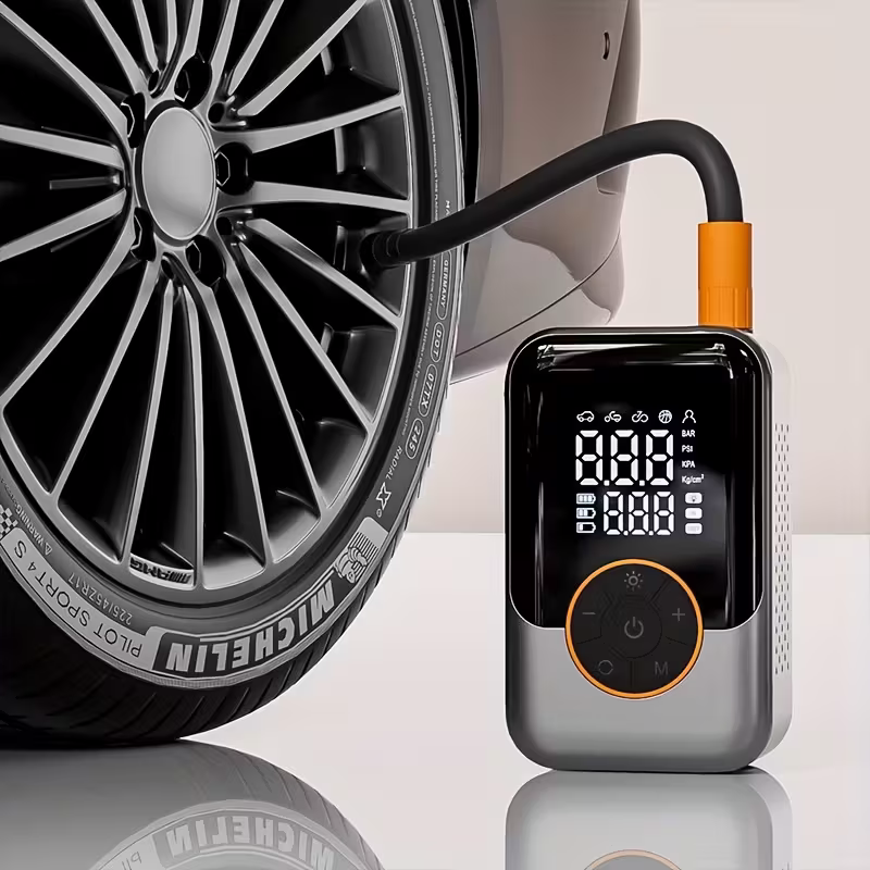Portable wireless air compressor tire inflation pump - Equipped with digital pressure gauge, emergency LED light, 4x fast cordless design; built-in rechargeable battery; digital display tire inflation pump Suitable for car, motorcycle, bicycle tires and s - Image 7