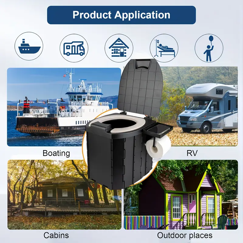 Portable folding toilets with PU seat cushions and portable toilets with covers, suitable for RVS, cars, camping and hiking - Image 3