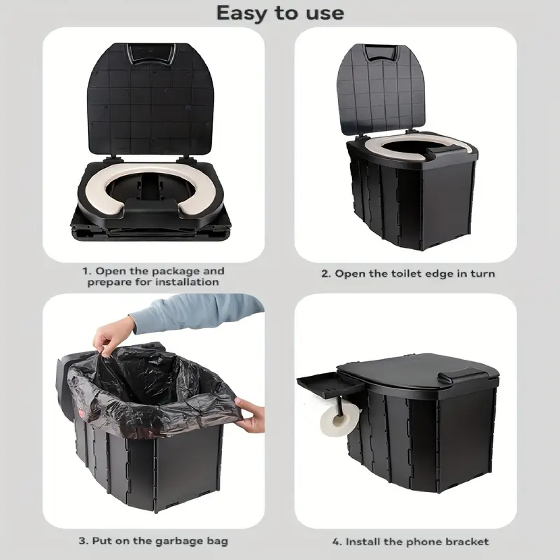 Portable folding toilets with PU seat cushions and portable toilets with covers, suitable for RVS, cars, camping and hiking - Image 5