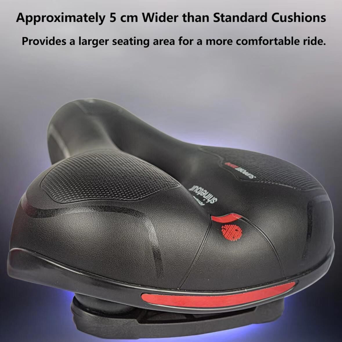 Wide, cushioned, and shock-absorbing bike saddle with memory foam and waterproof design – ensures ultimate comfort and support for every ride, whether on MTB, road, or indoor exercise bikes. - Image 2