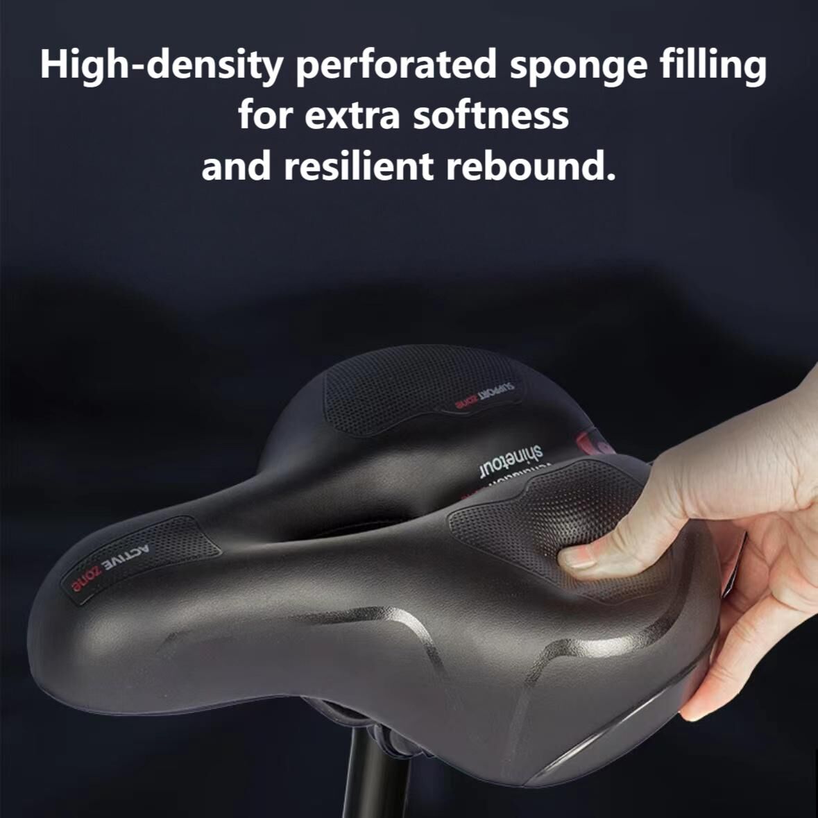 Wide, cushioned, and shock-absorbing bike saddle with memory foam and waterproof design – ensures ultimate comfort and support for every ride, whether on MTB, road, or indoor exercise bikes. - Image 3