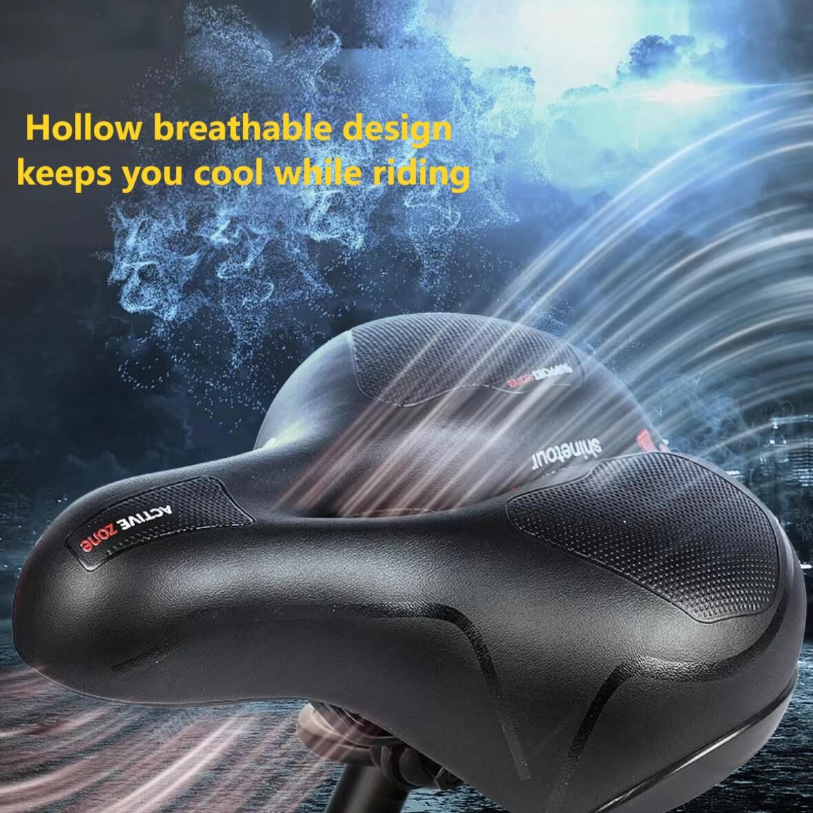 Wide, cushioned, and shock-absorbing bike saddle with memory foam and waterproof design – ensures ultimate comfort and support for every ride, whether on MTB, road, or indoor exercise bikes. - Image 7