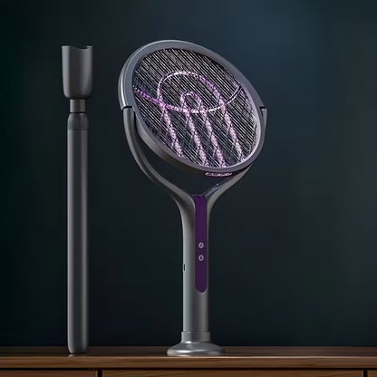 2-in-1 foldable and extendable electric mosquito swatter and purple insect lamp rechargeable fly swatter - USB-powered extendable pole, suitable for indoor, office, backyard, camping - portable mosquito killer, modern aesthetics, durable structure - Image 2