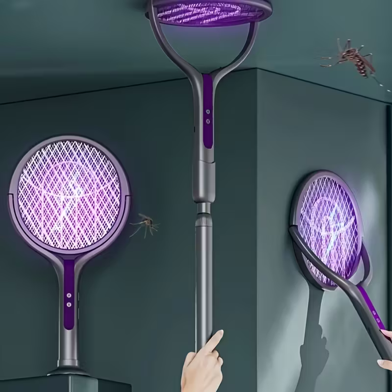 2-in-1 foldable and extendable electric mosquito swatter and purple insect lamp rechargeable fly swatter - USB-powered extendable pole, suitable for indoor, office, backyard, camping - portable mosquito killer, modern aesthetics, durable structure - Image 8