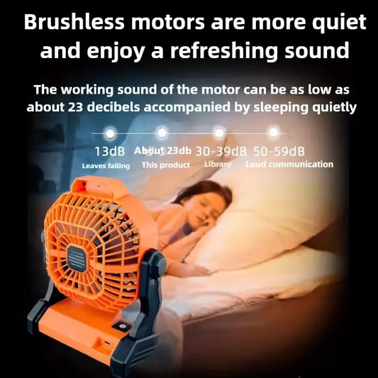 A portable outdoor camping fan with adjustable brightness, LED light strip hook, USB rechargeable, built-in 7800mAh battery for long battery life, 270° adjustable outdoor cooling fan, stepless speed change, silent, suitable for camping, terraces, pets, an - Image 2