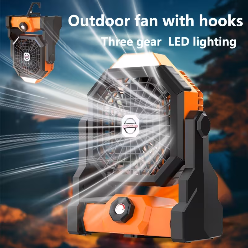 A portable outdoor camping fan with adjustable brightness, LED light strip hook, USB rechargeable, built-in 7800mAh battery for long battery life, 270° adjustable outdoor cooling fan, stepless speed change, silent, suitable for camping, terraces, pets, an - Image 4