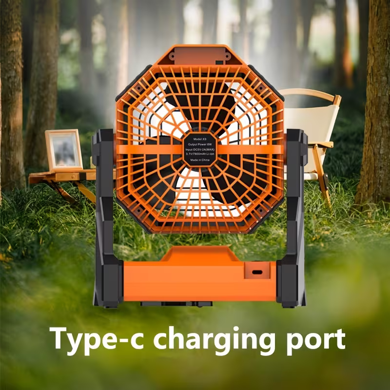 A portable outdoor camping fan with adjustable brightness, LED light strip hook, USB rechargeable, built-in 7800mAh battery for long battery life, 270° adjustable outdoor cooling fan, stepless speed change, silent, suitable for camping, terraces, pets, an - Image 6