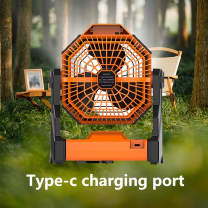 A portable outdoor camping fan with adjustable brightness, LED light strip hook, USB rechargeable, built-in 7800mAh battery for long battery life, 270° adjustable outdoor cooling fan, stepless speed change, silent, suitable for camping, terraces, pets, an - Image 6